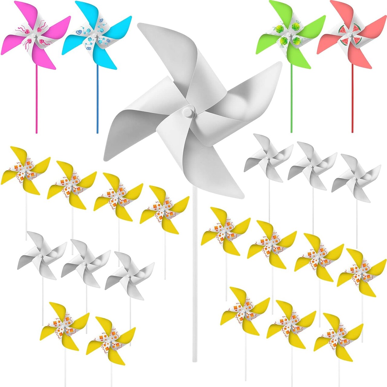 24 Pieces DIY Paper Pinwheels Handmade White Blank Paper Pinwheels for Boys and Girls Graffiti Paper Craft, School Work, Home Crafting, Craft Group Activities